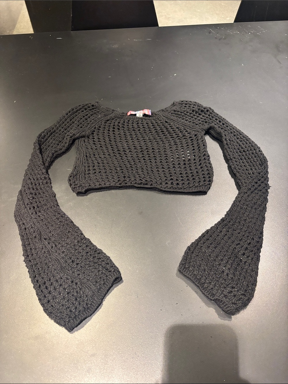Urban Outfitters Black Open-Knit Off-the-Shoulder Cropped Sweater